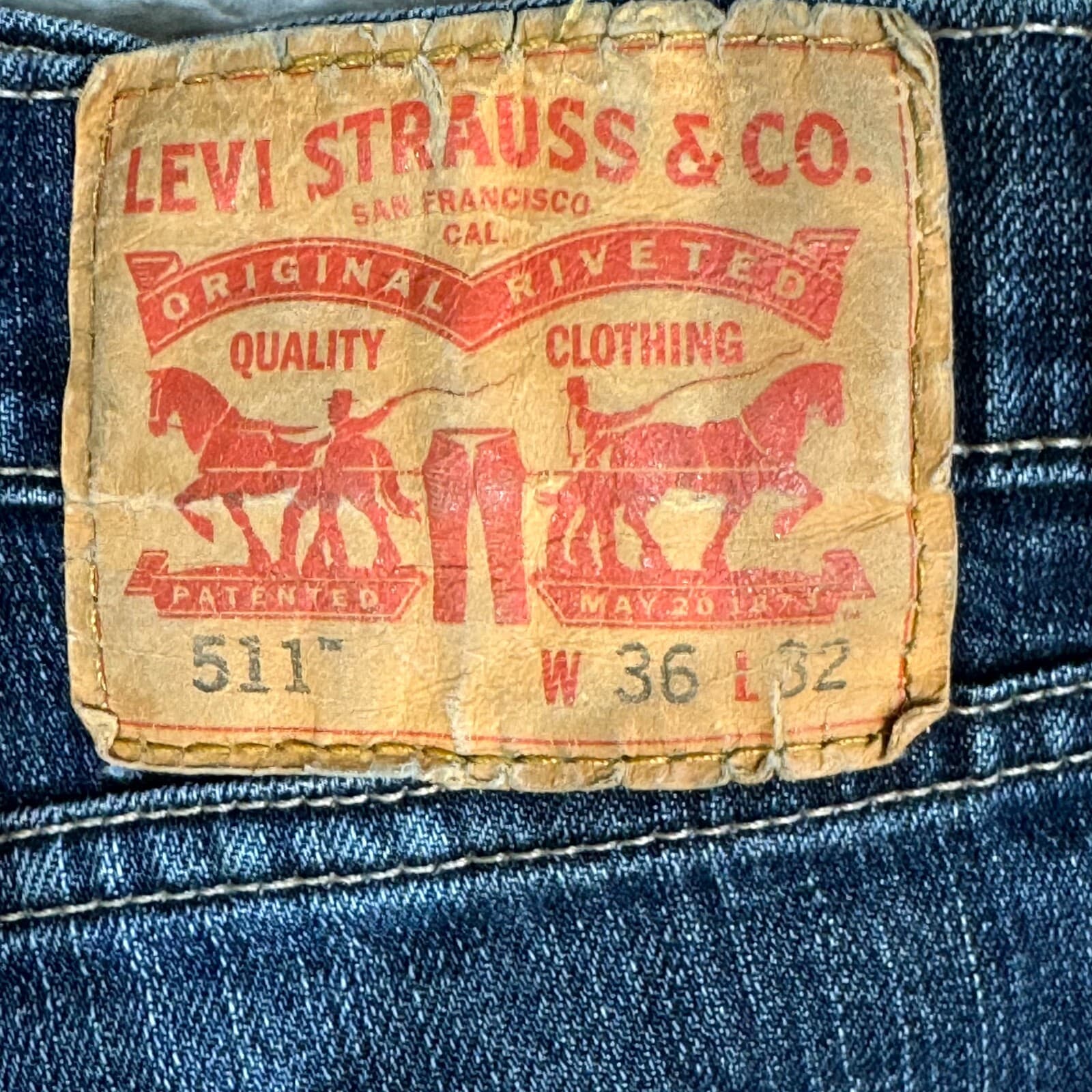Levi's 511 Slim Jeans Mens 36x32 Blue Stretch Denim Mid Rise Modern Fit Zip Fly - Thumbnail 3