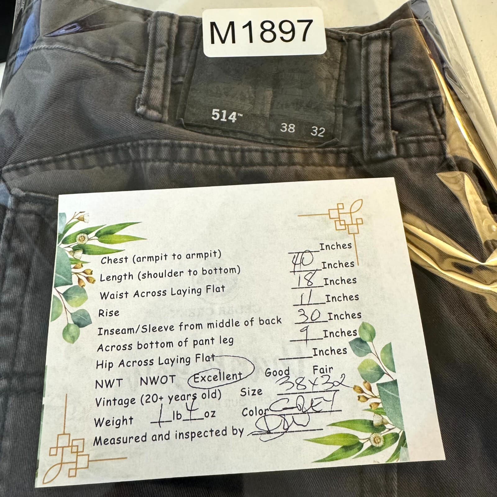 Levi’s 514 Men’s Jeans 38x32 Gray Denim Straight Fit Mid-Rise Zip Fly - Thumbnail 8