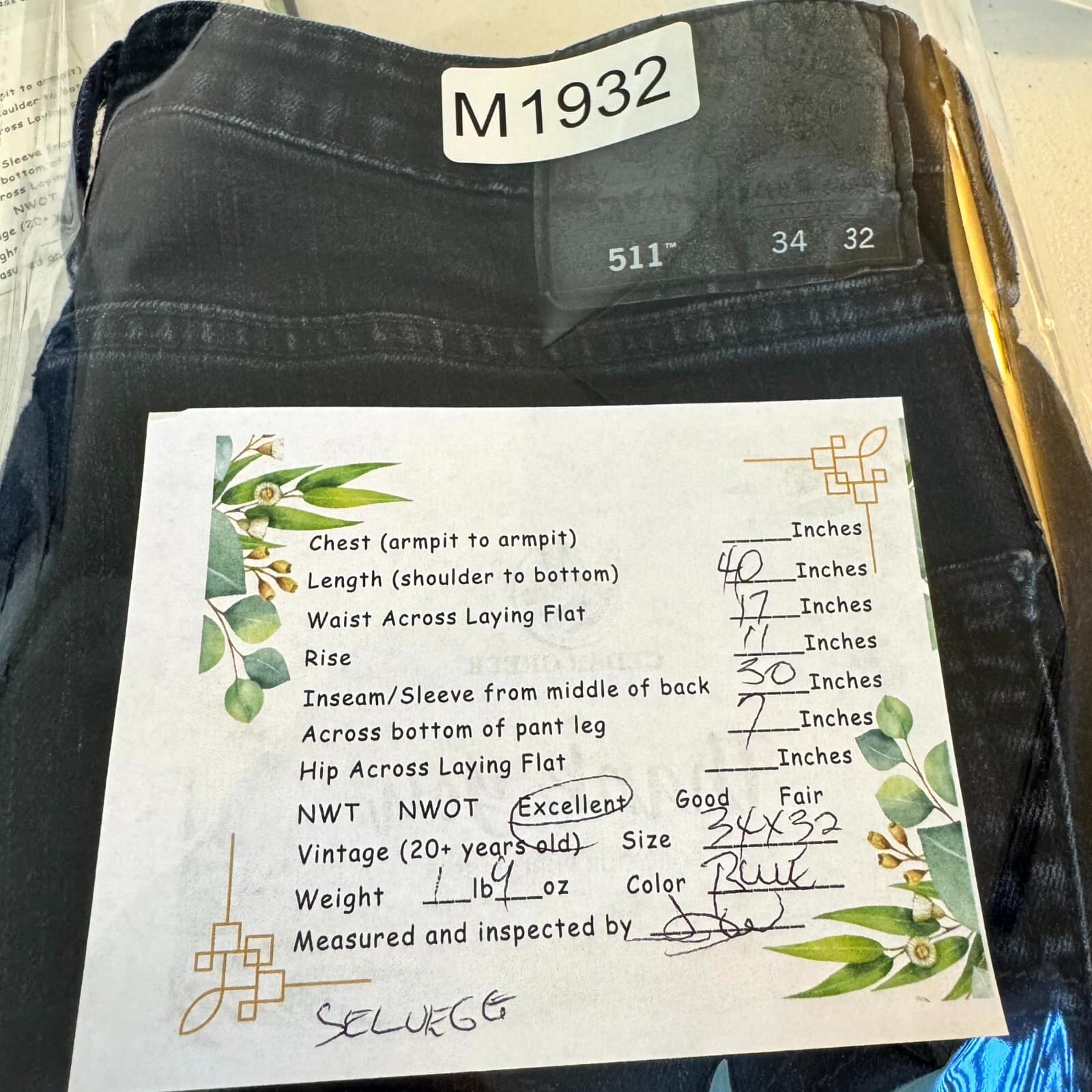 Levi’s 511 Slim Fit Jeans Men 34x32 Dark Wash Stretch Denim Mid Rise Zip Fly - Thumbnail 8