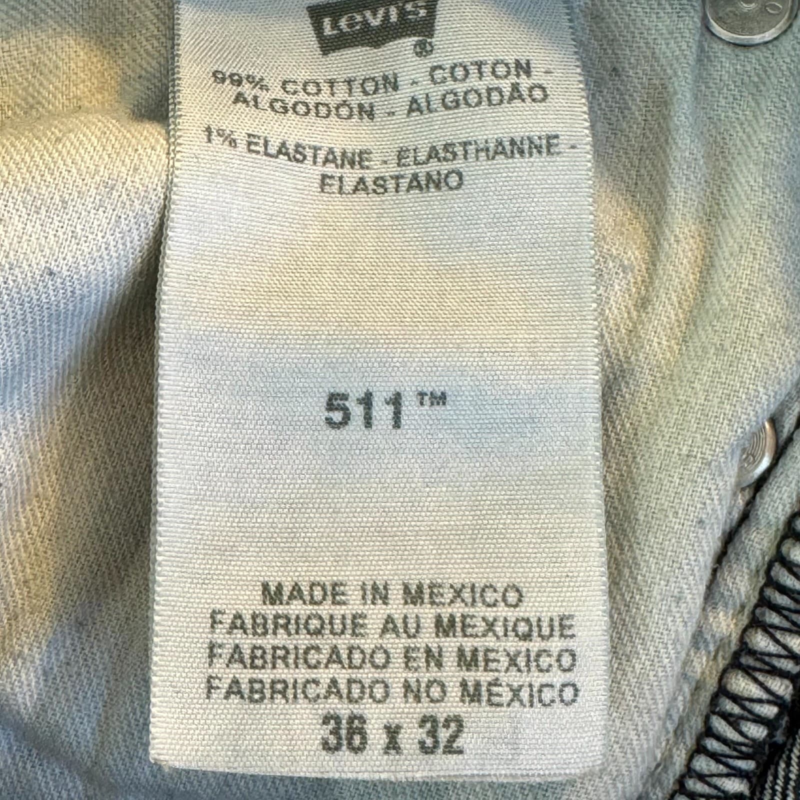 Levi's 511 Slim Jeans Mens 36x32 Blue Stretch Denim Mid Rise Modern Fit Zip Fly - Thumbnail 5