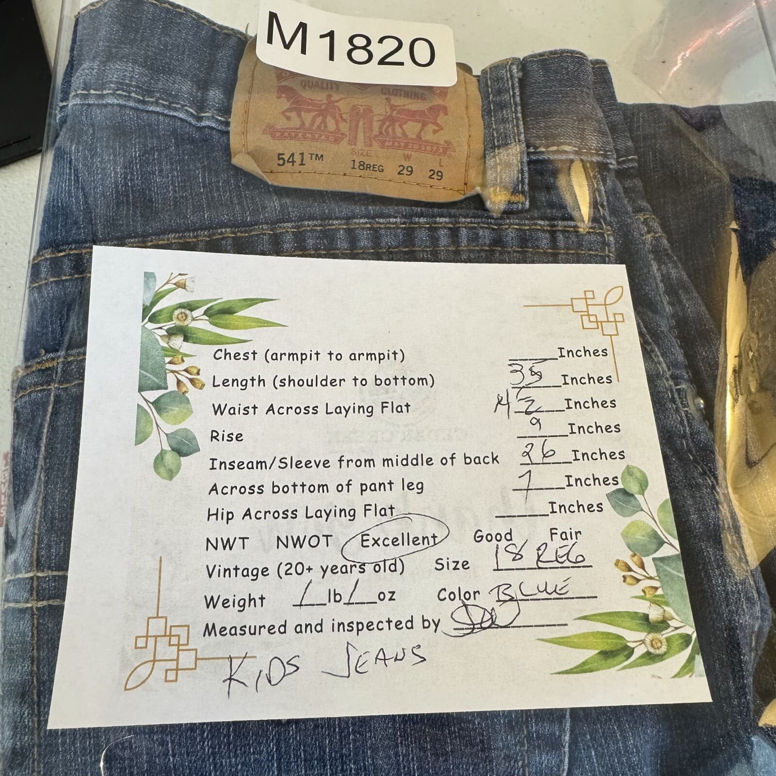 Levi's 541 Boys Jeans Size 18 Blue Denim Athletic Fit Straight Leg Zip Fly - Thumbnail 7