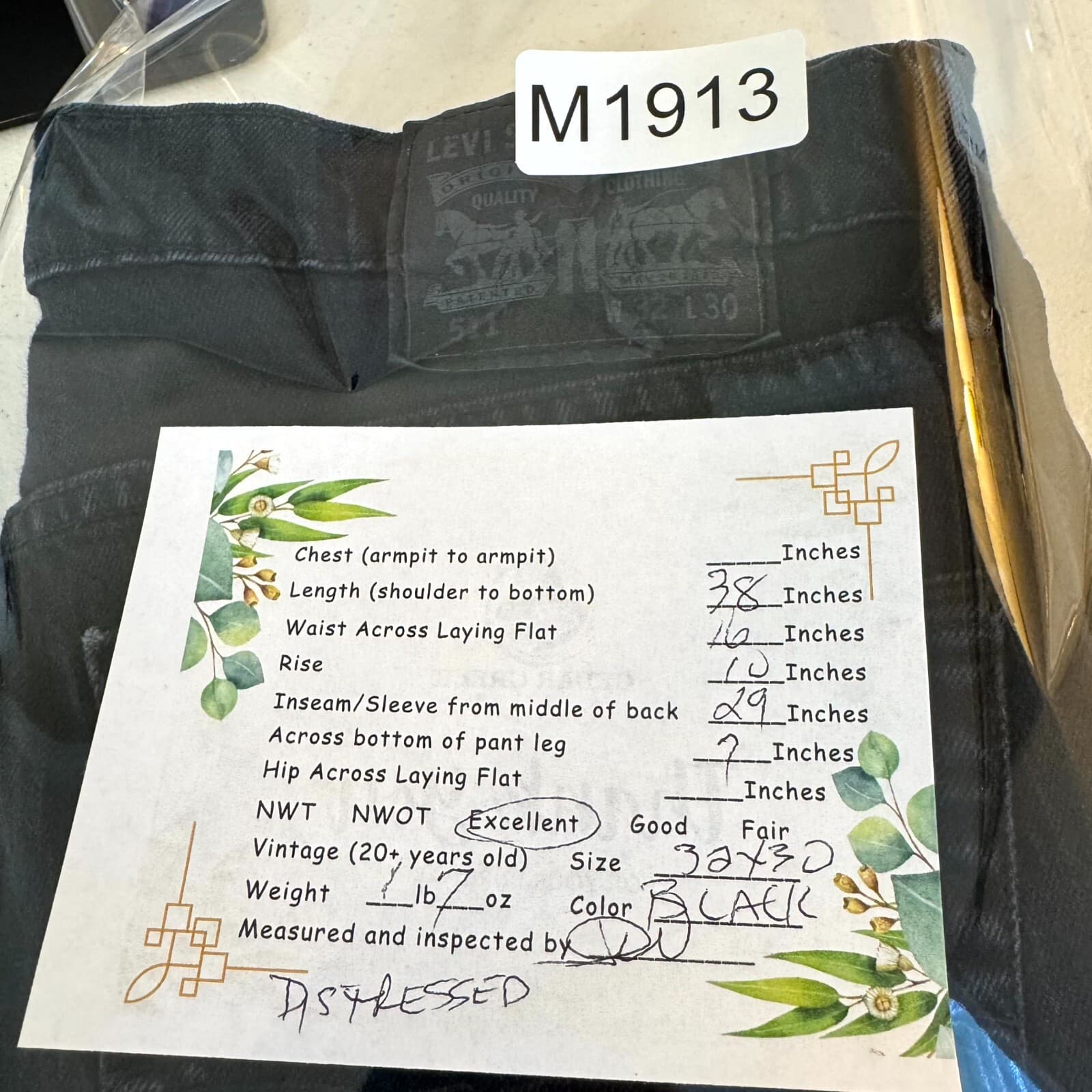 Levi’s 511 Men’s Slim Fit Jeans 32x30 Black Stretch Distressed Denim Zip Fly - Thumbnail 8