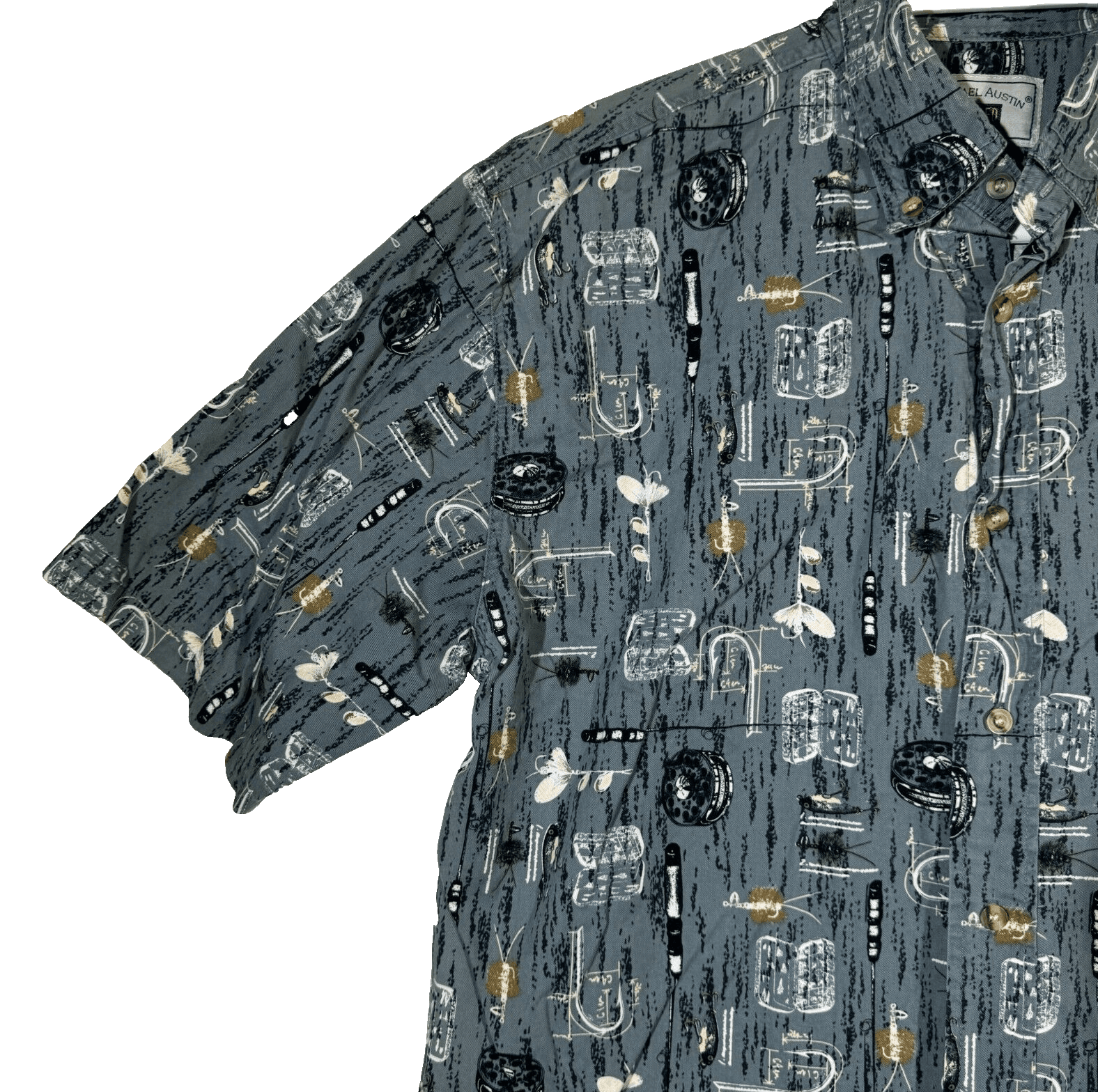 Michael Austin Ruggedwear Men’s Shirt Medium Gray Fishing Print Cotton M210 - Thumbnail 4