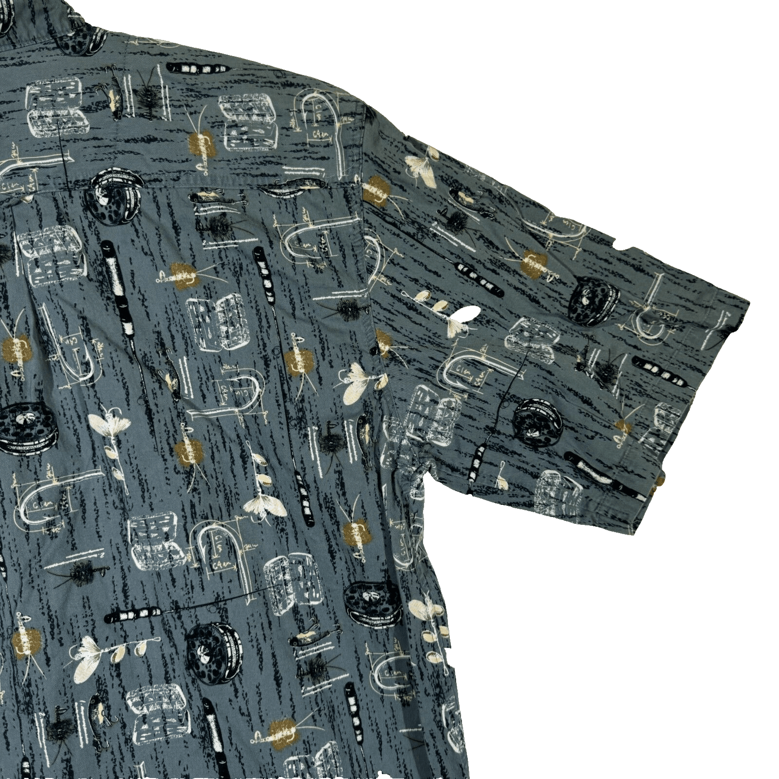 Michael Austin Ruggedwear Men’s Shirt Medium Gray Fishing Print Cotton M210 - Thumbnail 13