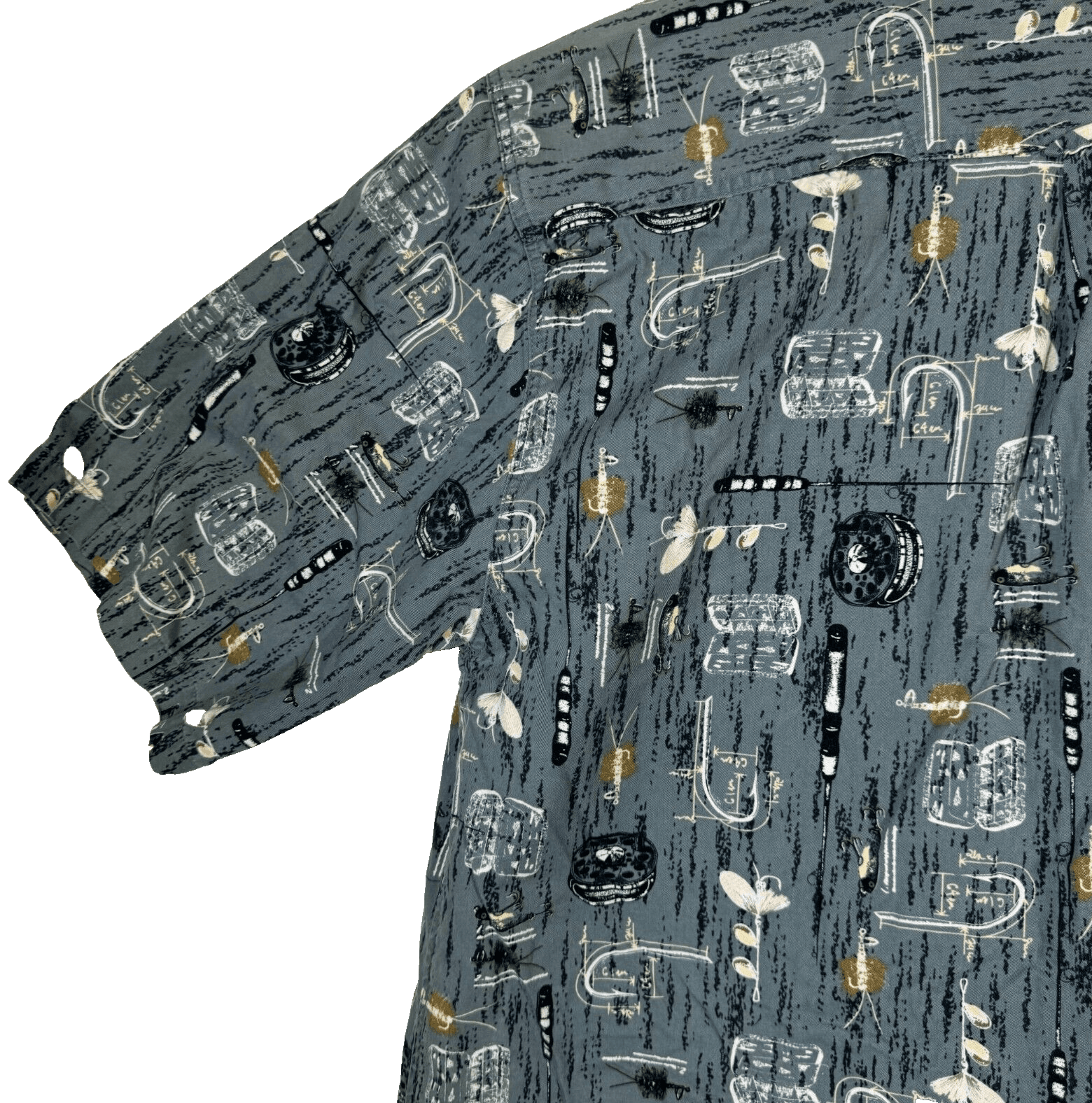 Michael Austin Ruggedwear Men’s Shirt Medium Gray Fishing Print Cotton M210 - Thumbnail 11