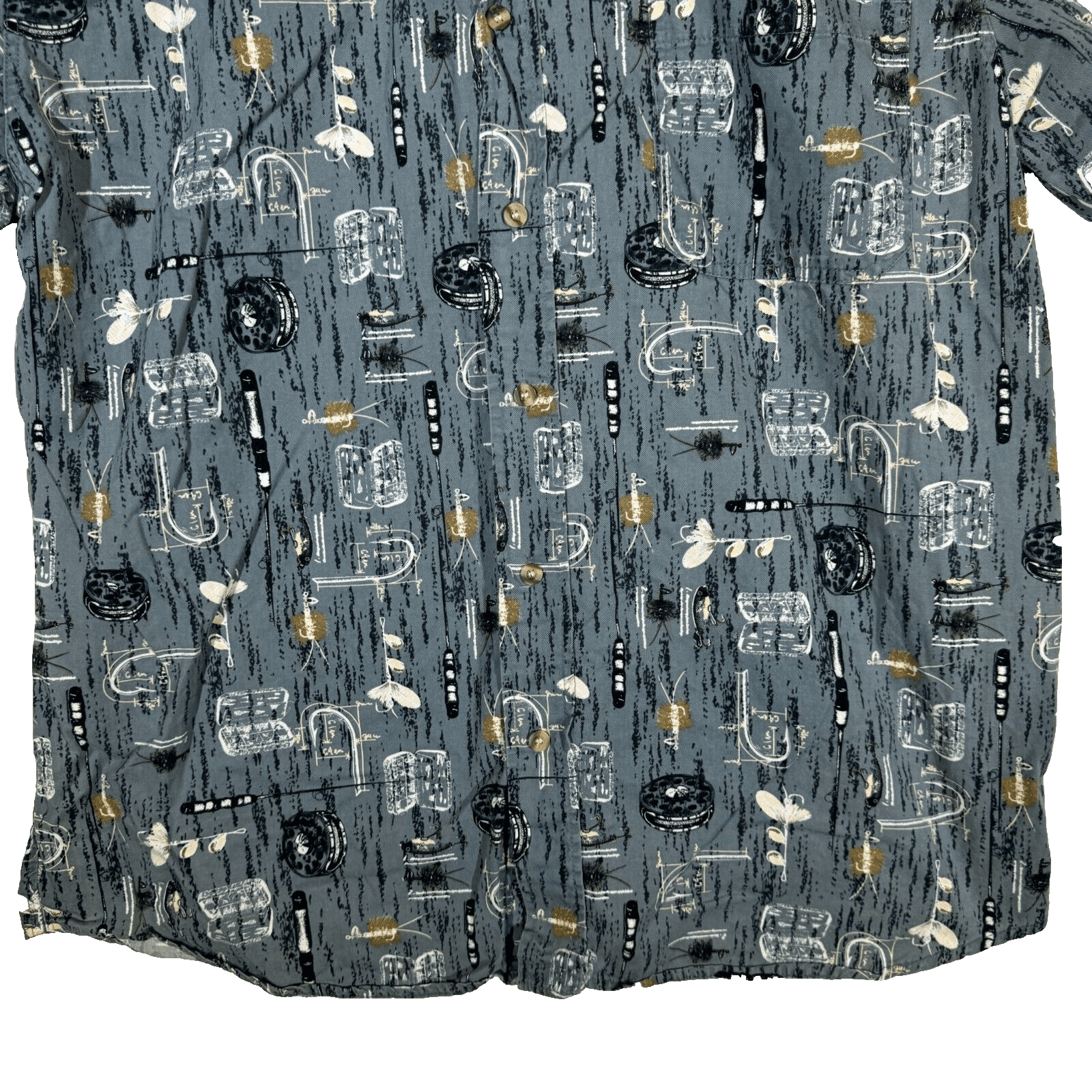 Michael Austin Ruggedwear Men’s Shirt Medium Gray Fishing Print Cotton M210 - Thumbnail 3