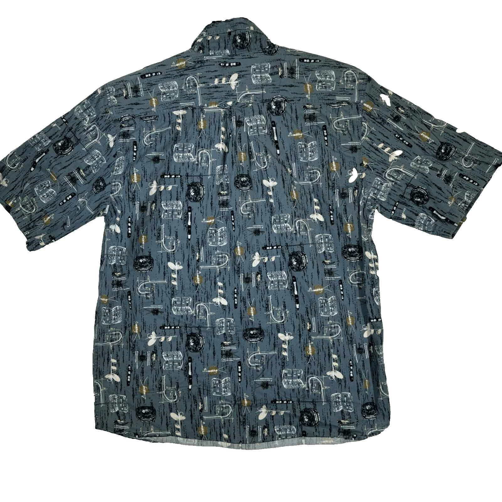 Michael Austin Ruggedwear Men’s Shirt Medium Gray Fishing Print Cotton M210 - Thumbnail 2