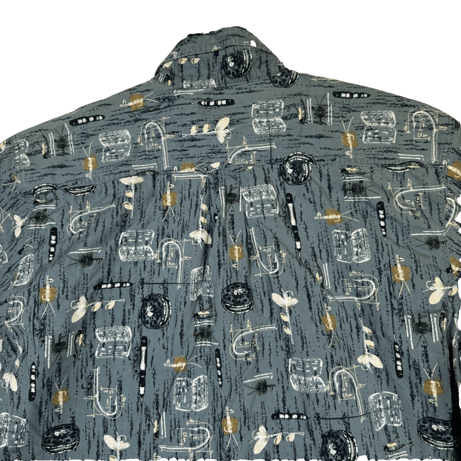 Michael Austin Ruggedwear Men’s Shirt Medium Gray Fishing Print Cotton M210 - Thumbnail 12