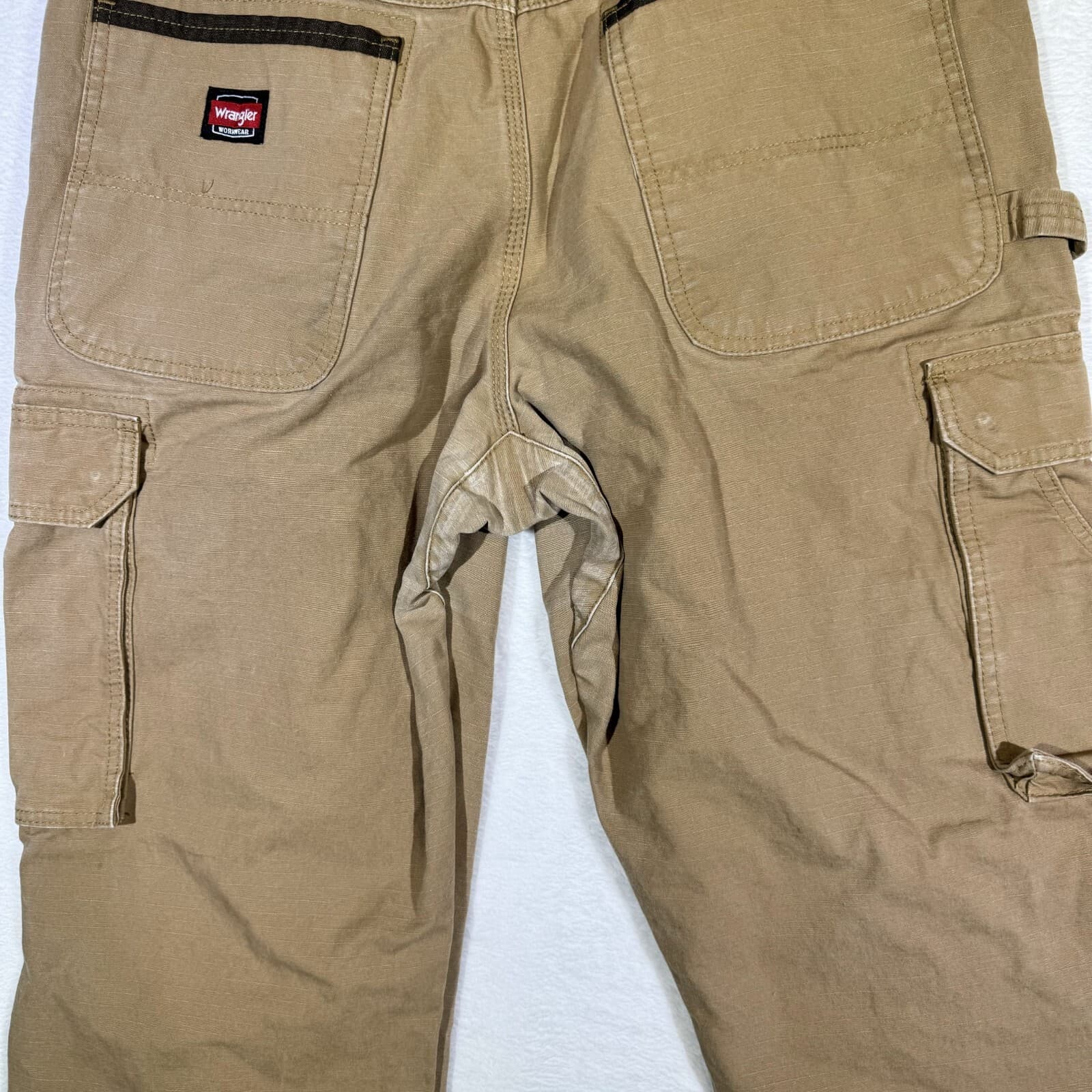 Wrangler RIGGS Workwear Cargo Pants Mens 36×32 Khaki Canvas High‑Rise Heavy Duty - Thumbnail 14