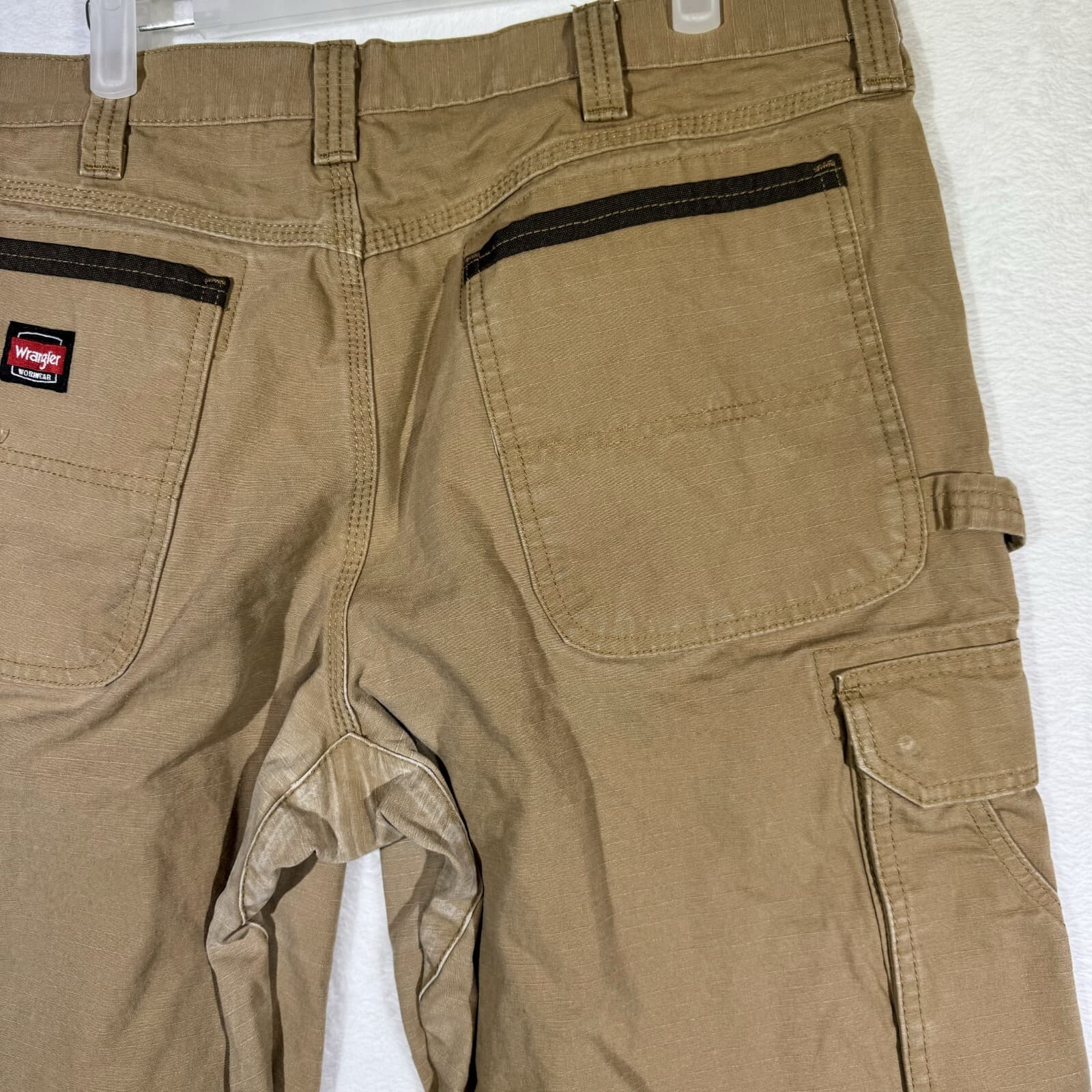 Wrangler RIGGS Workwear Cargo Pants Mens 36×32 Khaki Canvas High‑Rise Heavy Duty - Thumbnail 11