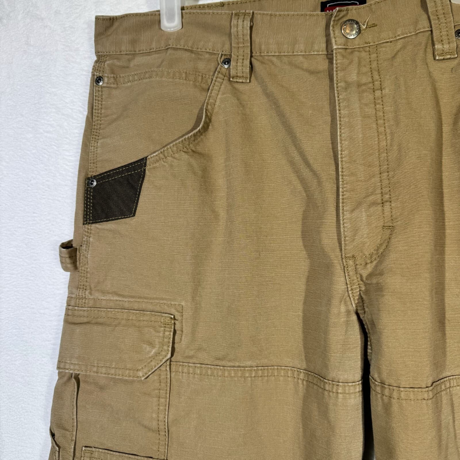 Wrangler RIGGS Workwear Cargo Pants Mens 36×32 Khaki Canvas High‑Rise Heavy Duty - Thumbnail 3