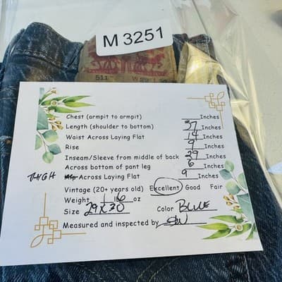 Vintage Levis 511 Jeans Mens 29x30 Blue Medium Wash Slim Taper Stretch Denim - Thumbnail 11