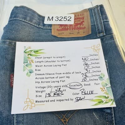 Levis 511 Jeans Mens 29x31 Blue Light Wash Slim Tapered Stretch Denim Mid Rise - Thumbnail 13