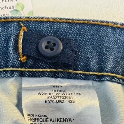 Levis 511 Jeans Mens 29x31 Blue Light Wash Slim Tapered Stretch Denim Mid Rise - Thumbnail 7