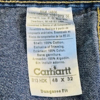 Carhartt Jeans Mens 48x32 Blue Dark Wash Relaxed Straight Dungaree Fit - Thumbnail 8