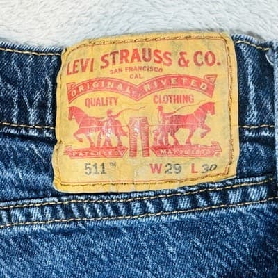 Vintage Levis 511 Jeans Mens 29x30 Blue Medium Wash Slim Taper Stretch Denim - Thumbnail 4