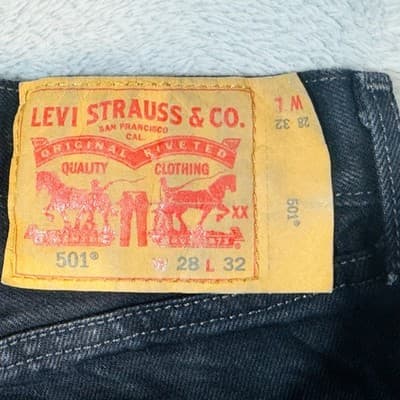 Vintage Levis 501 Jeans Mens 28x32 Black Acid Wash Straight Denim Button Fly - Thumbnail 6