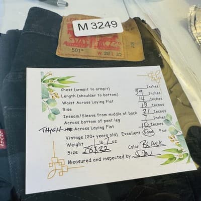 Vintage Levis 501 Jeans Mens 28x32 Black Acid Wash Straight Denim Button Fly - Thumbnail 12