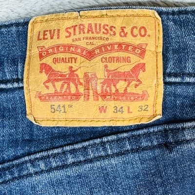 Levis 541 Jeans Mens 34x29 Blue Medium Wash Tapered Athletic Denim Zip Fly - Thumbnail 6