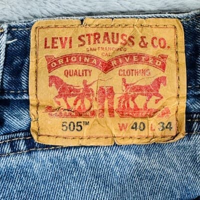 Levis 505 Jeans Mens 40x34 Blue Light Wash Straight Denim Zip Fly Regular Fit - Thumbnail 8