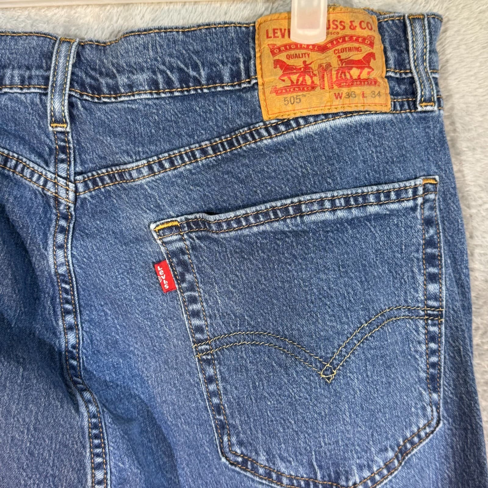 Levi’s 505 Men’s Jeans 36 x 34 Blue Denim Stretch Mid-Rise Straight - Thumbnail 7