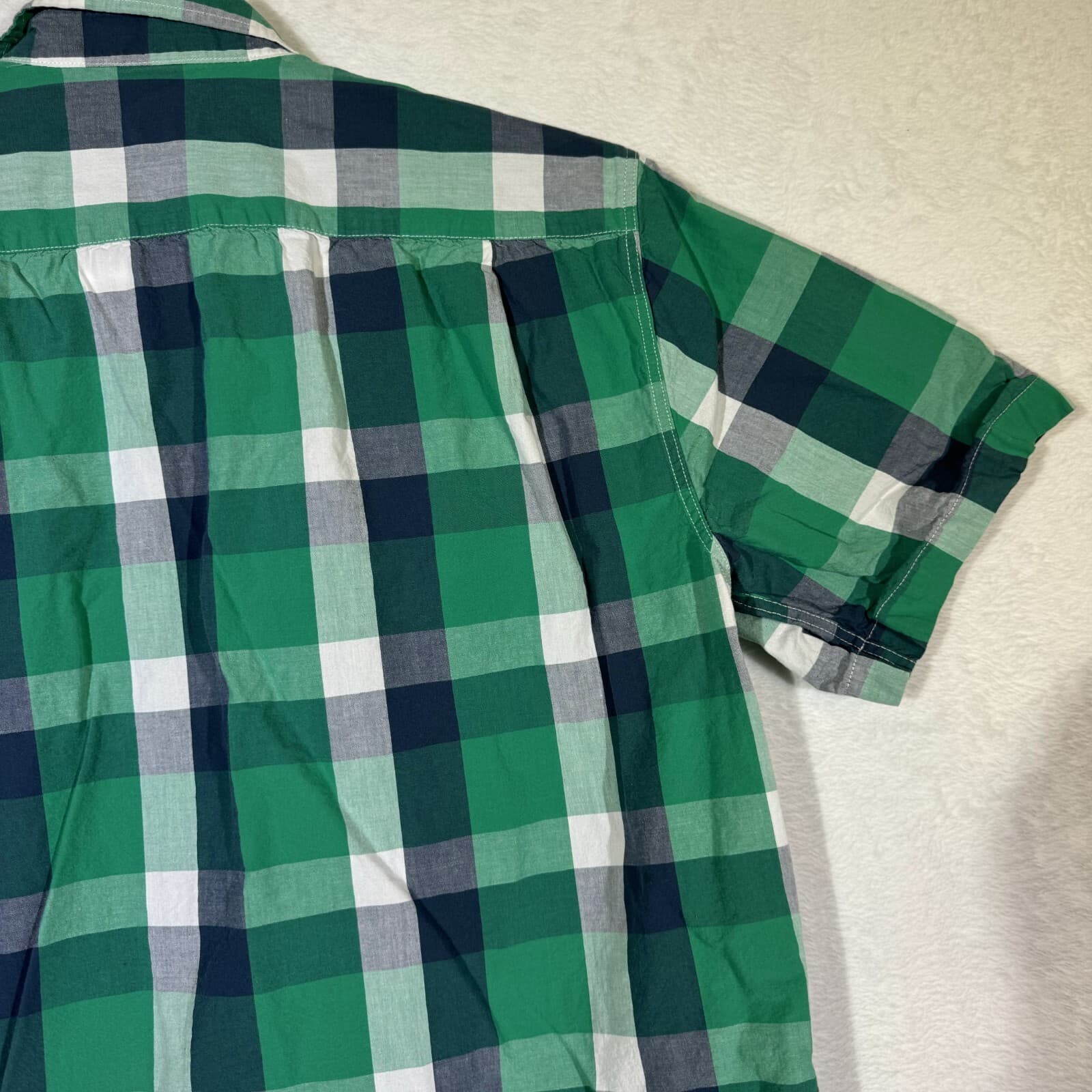 Double Pump Men's Shirt L Green Plaid Western Pearl Snap Short Sleeve Cotton - Thumbnail 12