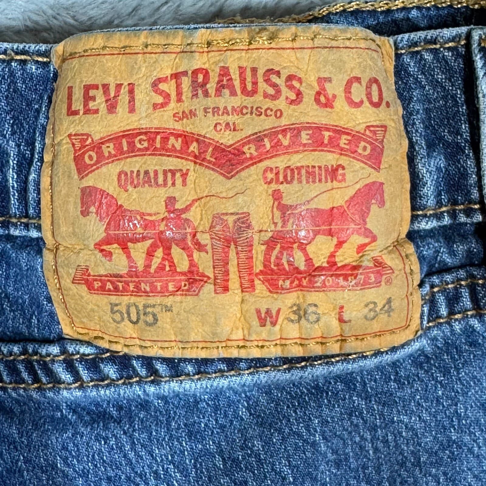 Levi’s 505 Men’s Jeans 36 x 34 Blue Denim Stretch Mid-Rise Straight - Thumbnail 10
