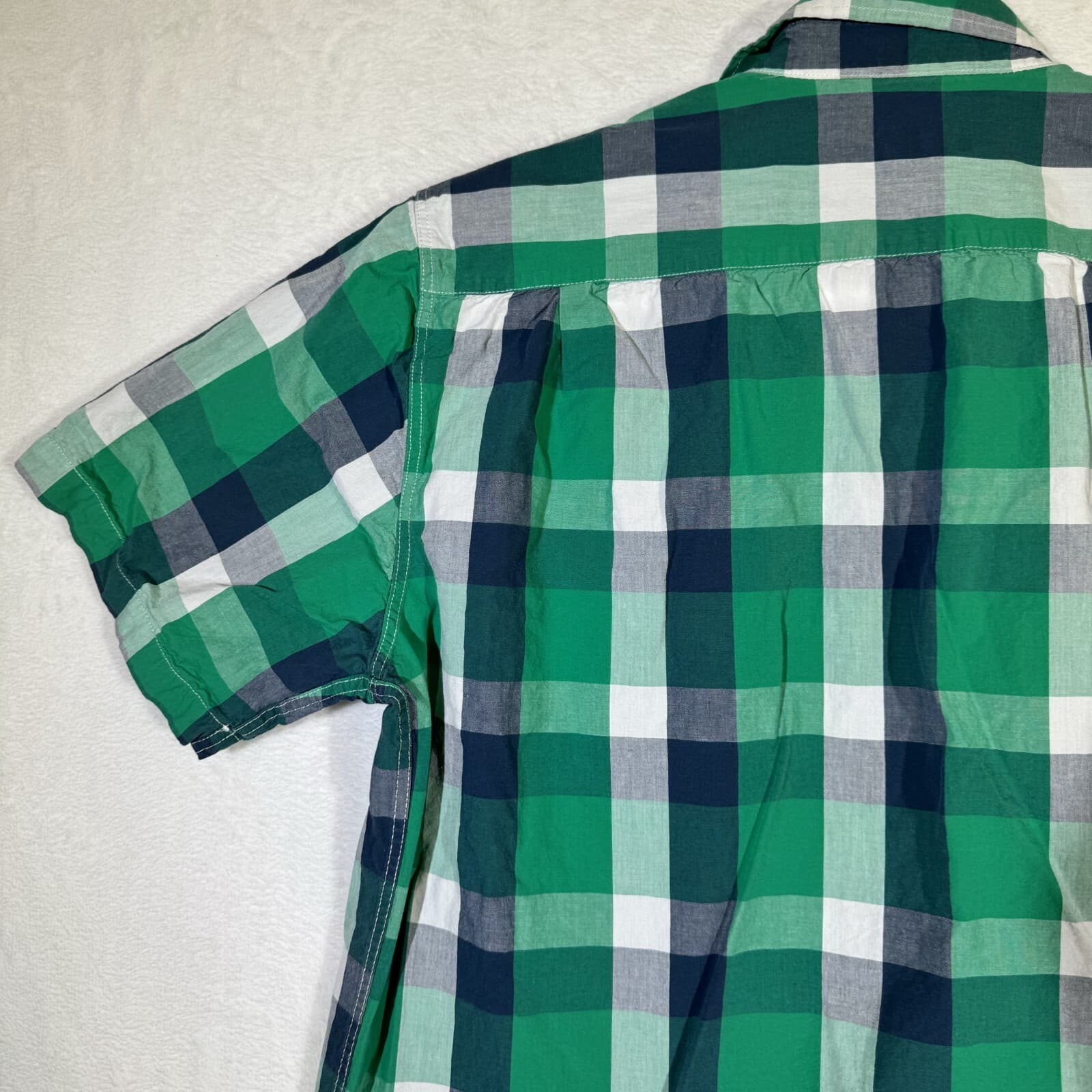 Double Pump Men's Shirt L Green Plaid Western Pearl Snap Short Sleeve Cotton - Thumbnail 10