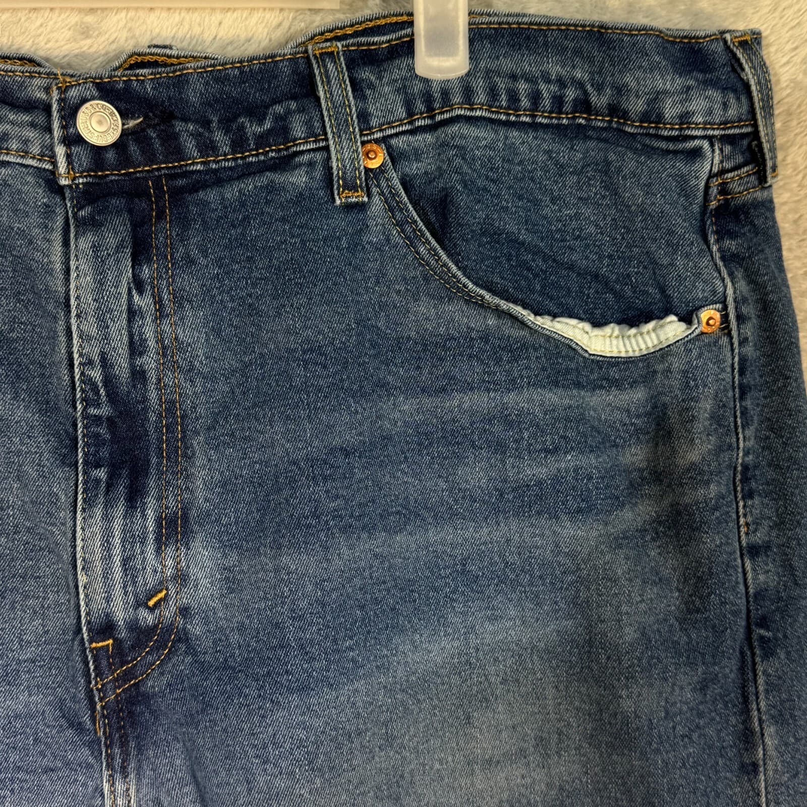 Levi's 505 Men's Jeans 40 X 30 Blue Denim Stretch Mid-Rise Straight Leg - Thumbnail 4