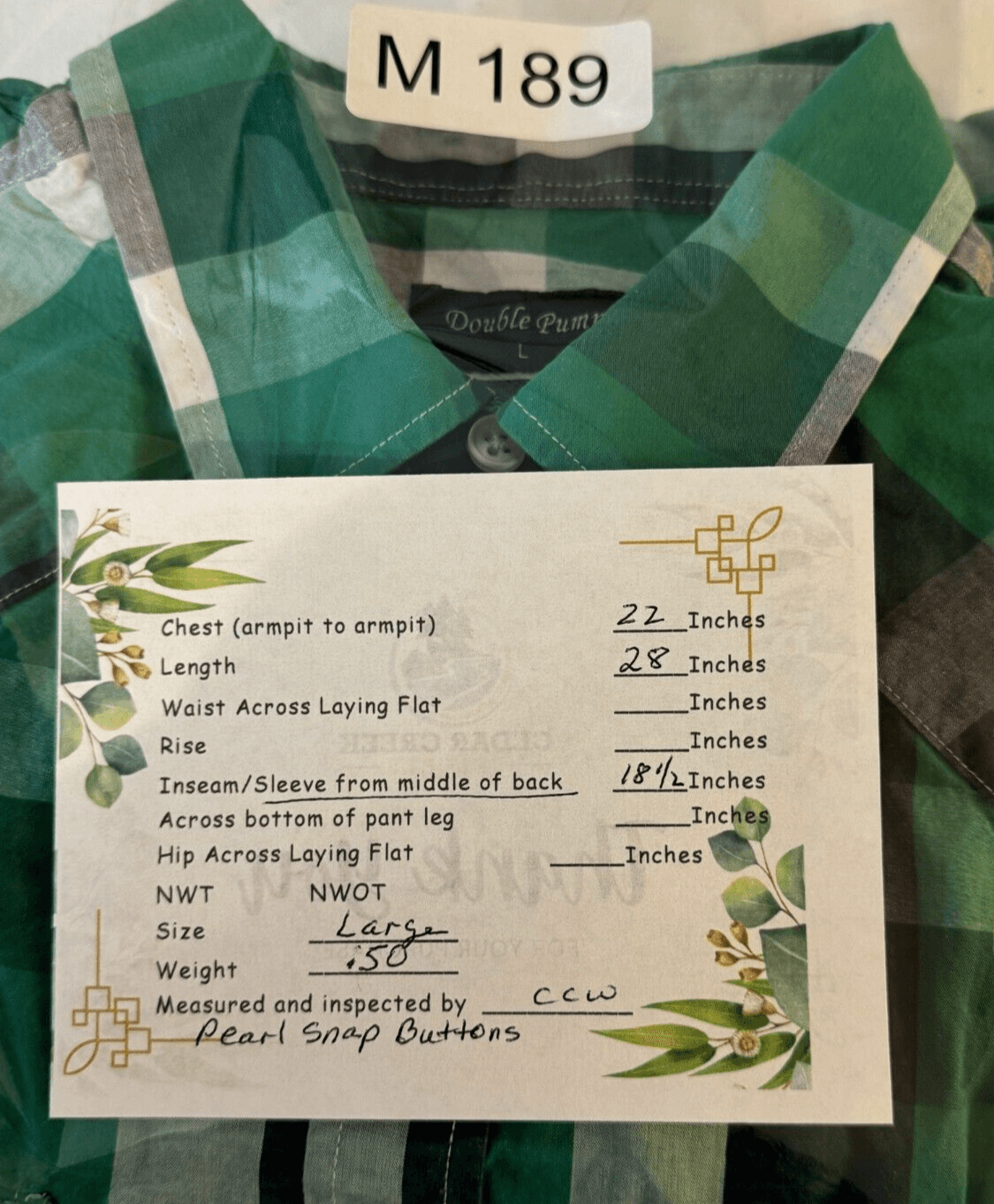 Double Pump Men's Shirt L Green Plaid Western Pearl Snap Short Sleeve Cotton - Thumbnail 8