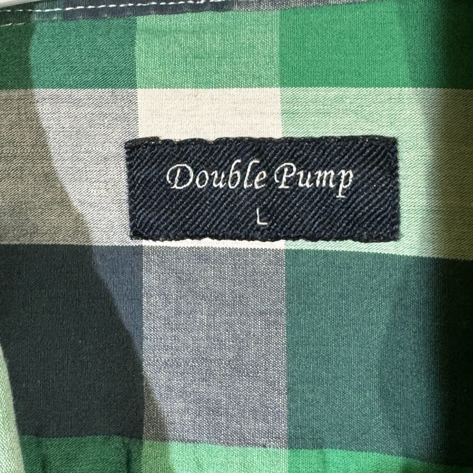 Double Pump Men's Shirt L Green Plaid Western Pearl Snap Short Sleeve Cotton - Thumbnail 7