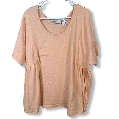 Roaman’s Women’s Blouse 2X Peach Pink Knit Pullover Short Sleeve Tunic Plus Size - Image 1