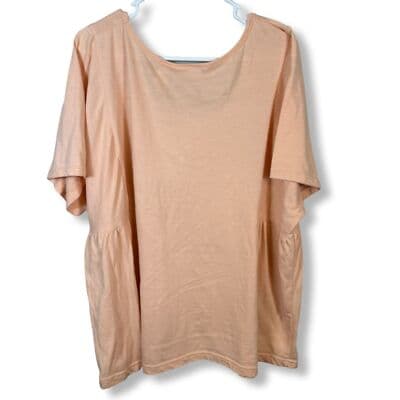 Roaman’s Women’s Blouse 2X Peach Pink Knit Pullover Short Sleeve Tunic Plus Size - Thumbnail 2