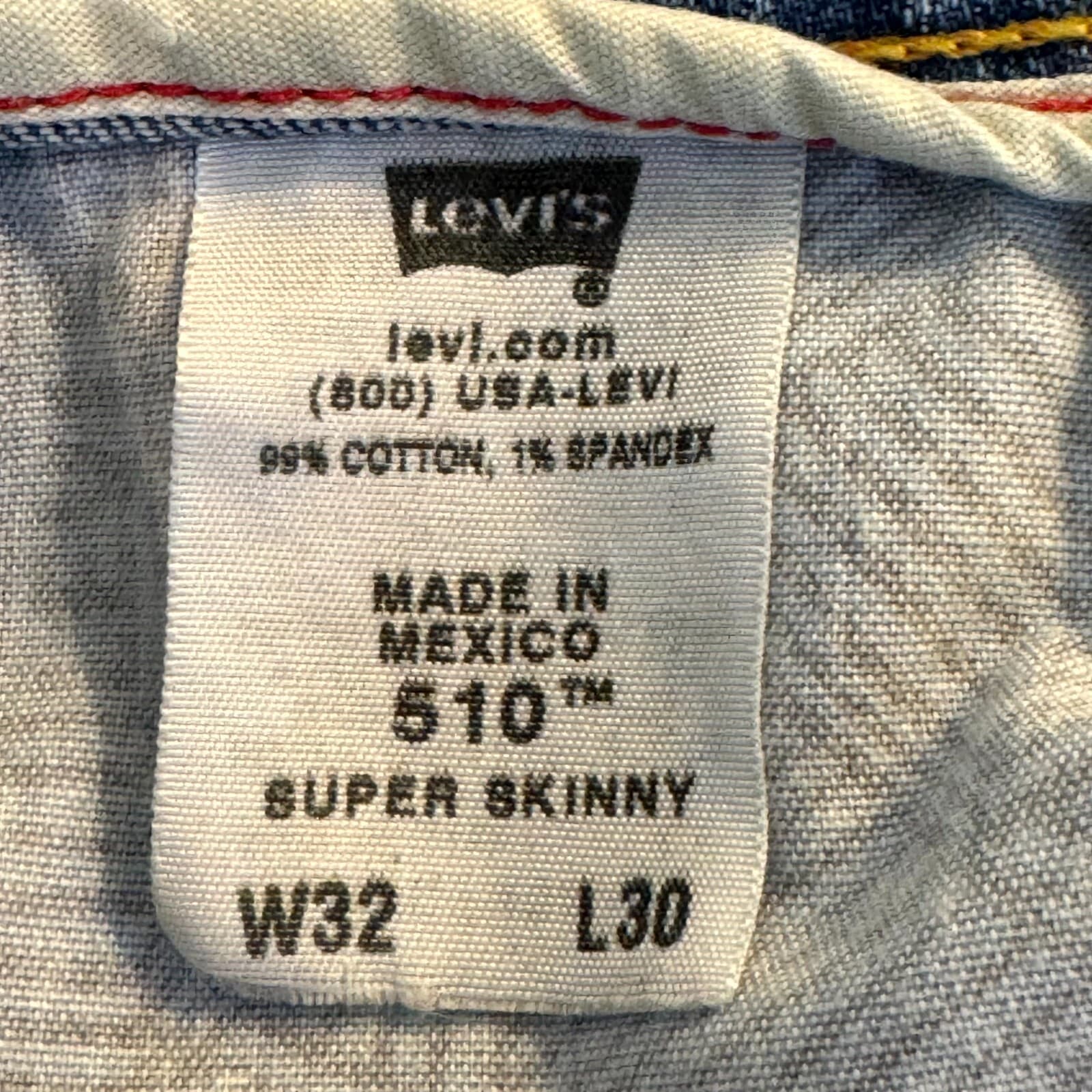 Levi's 510 Men's Jeans 32 X 30 Blue Denim Stretch Mid-Rise Super Skinny Leg - Thumbnail 5