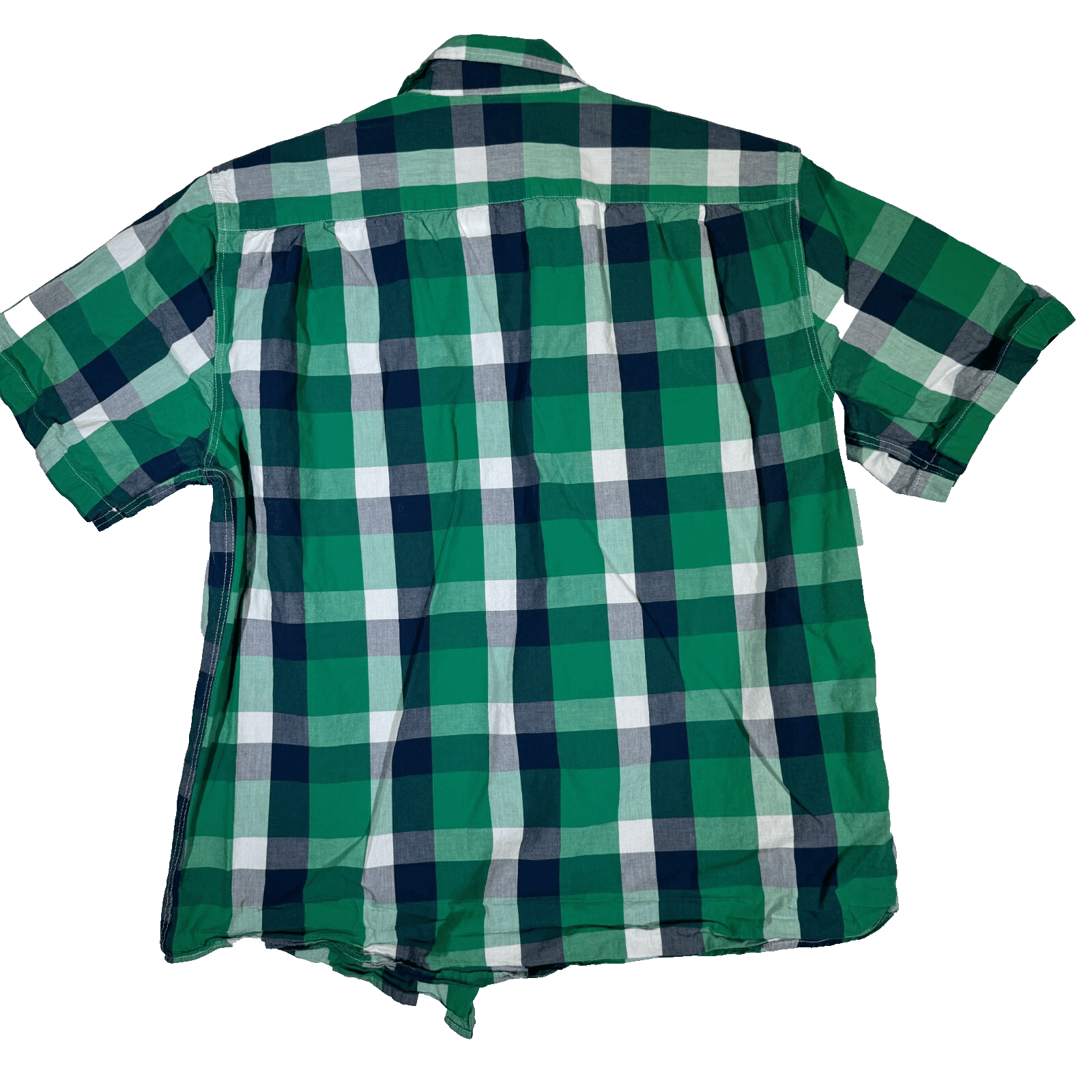 Double Pump Men's Shirt L Green Plaid Western Pearl Snap Short Sleeve Cotton - Thumbnail 2