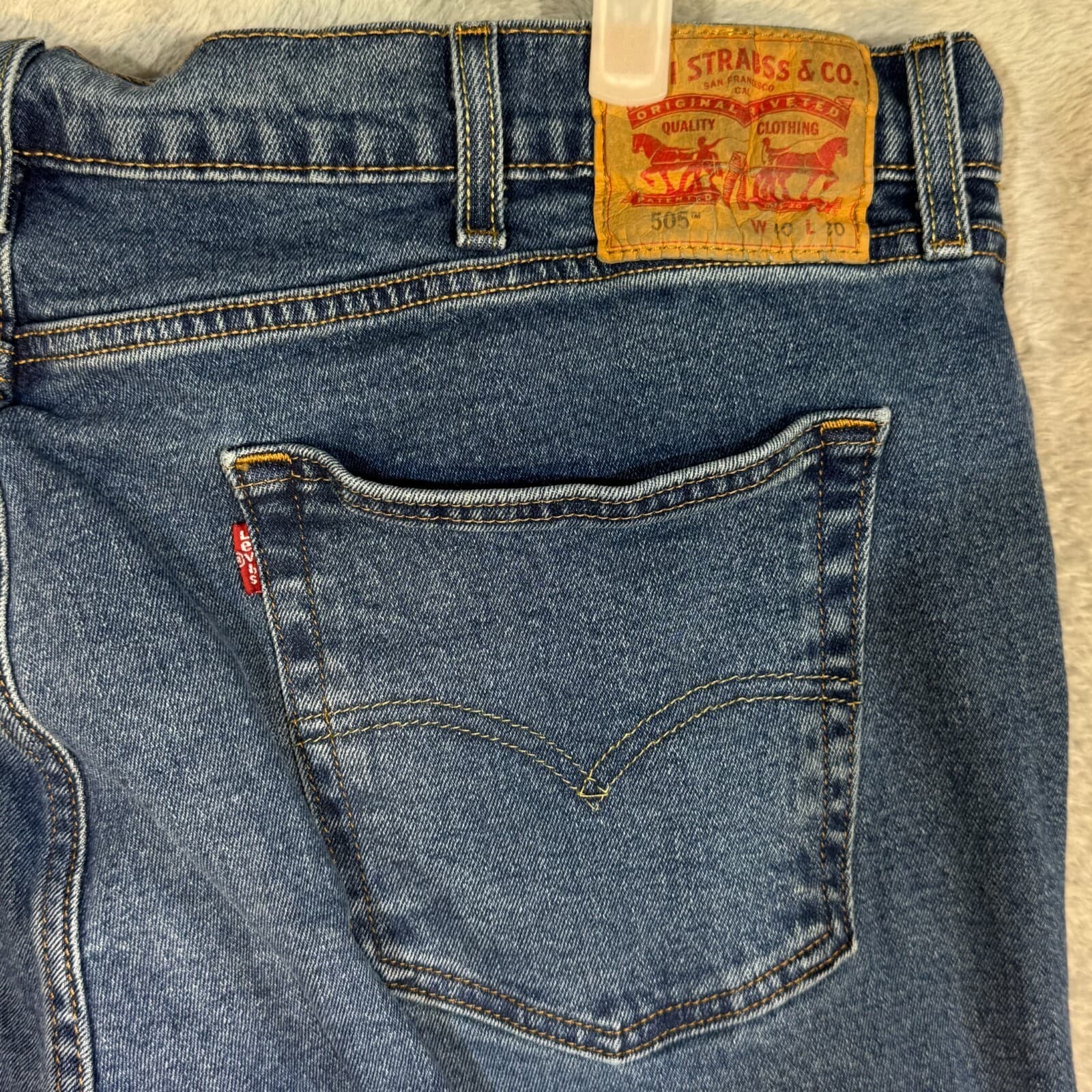 Levi's 505 Men's Jeans 40 X 30 Blue Denim Stretch Mid-Rise Straight Leg - Thumbnail 7