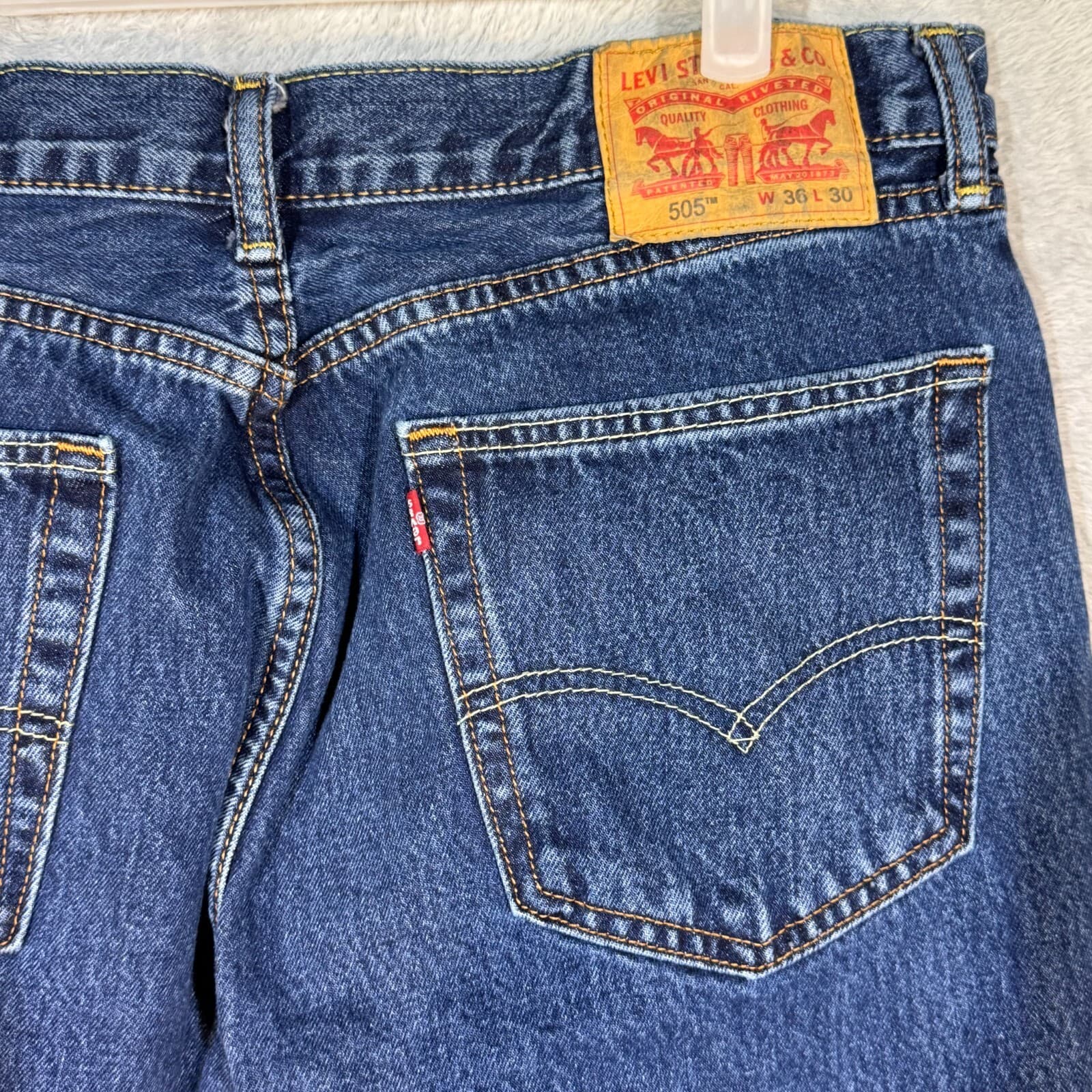 Levi’s 505 Men’s Jeans 36 x 30 Blue Denim Stretch Mid-Rise Straight Leg - Thumbnail 7