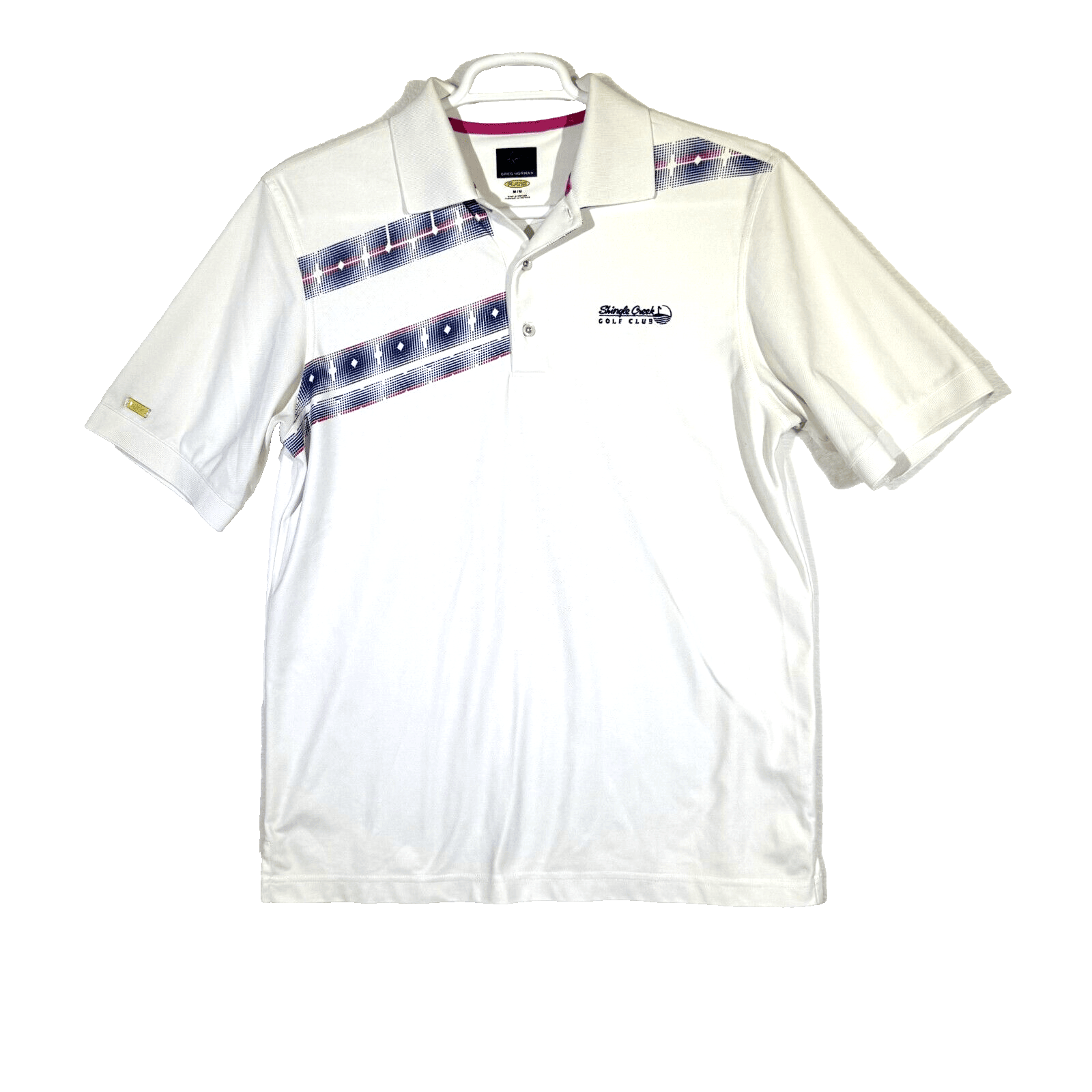 Greg Norman Polo Shirt Men’s M White Play Dry Golf Short Sleeve Geometric Poly - Image 1