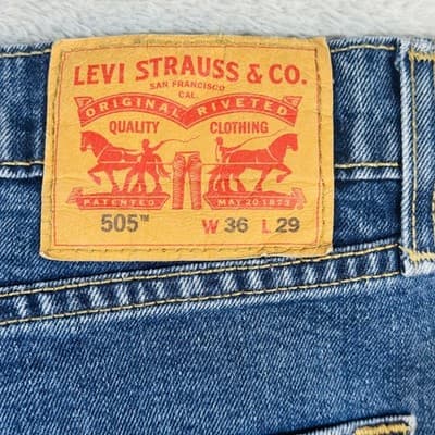 Levis 505 Jeans Mens 36x29 Blue Medium Wash Straight Stretch Denim Zip Fly - Thumbnail 7
