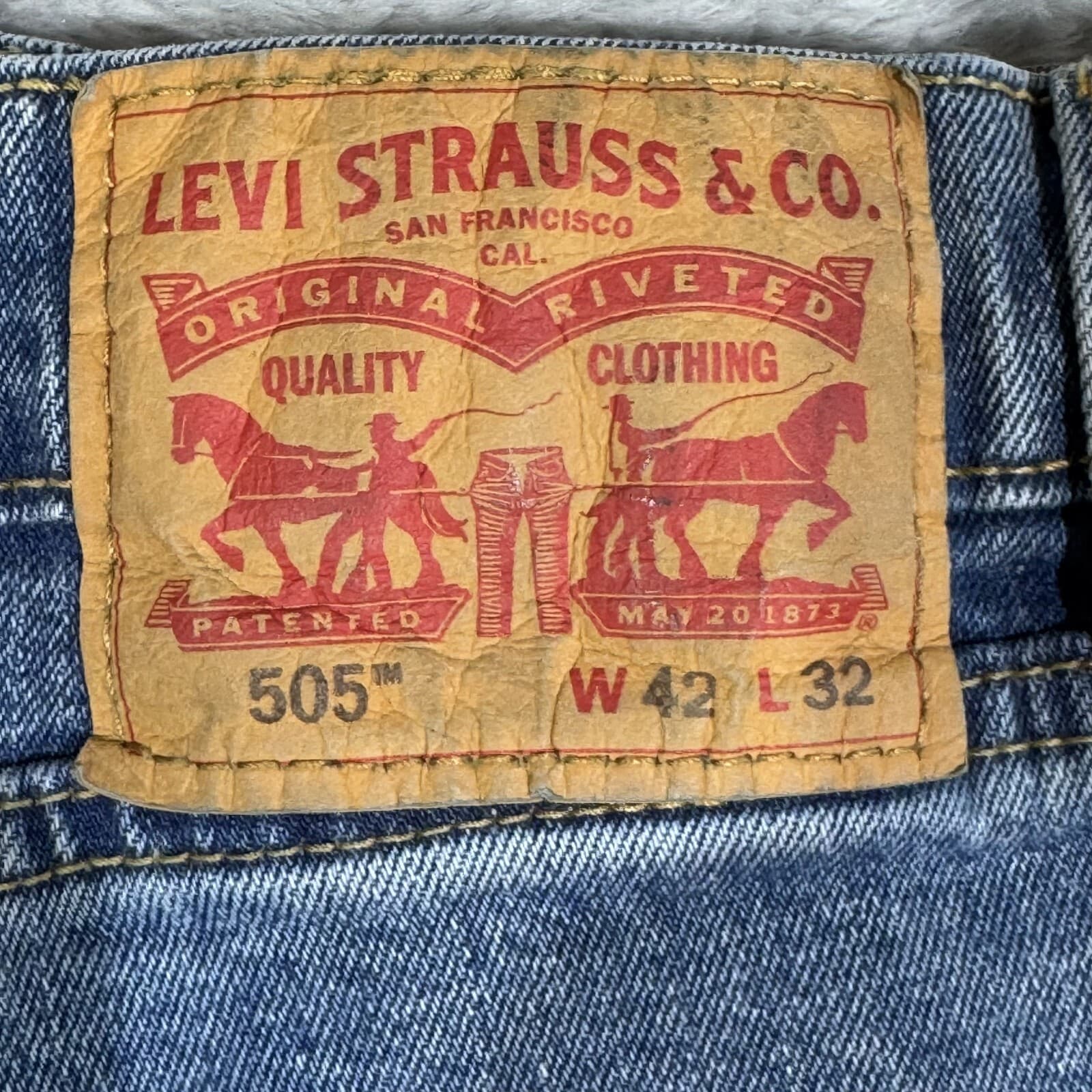 Levi’s 505 Men’s Jeans 42 x 32 Blue Denim Stretch Mid-Rise Straight - Thumbnail 3