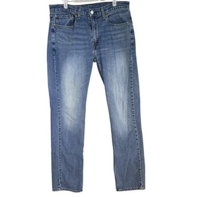 Levis 514 Jeans Mens 34x34 Blue Denim Straight Leg Whiskered Classic Pants - Image 1