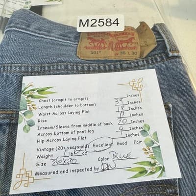 Levis 501 Jeans Mens 36x30 Blue Denim Straight Leg Button Fly Classic Fit Pants - Thumbnail 8