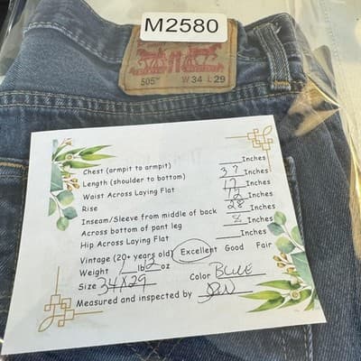 Levis 505 Jeans Mens 34x29 Blue Straight Leg Zip Fly Classic Denim Pants - Thumbnail 9