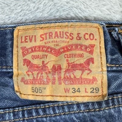 Levis 505 Jeans Mens 34x29 Blue Straight Leg Zip Fly Classic Denim Pants - Thumbnail 4