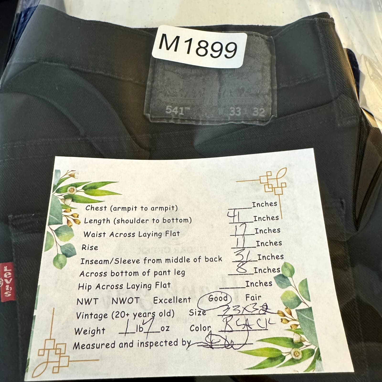 Levi’s 541 Mens Jeans 33x32 Black Denim Athletic Fit Stretch Tapered Zip Fly - Thumbnail 8