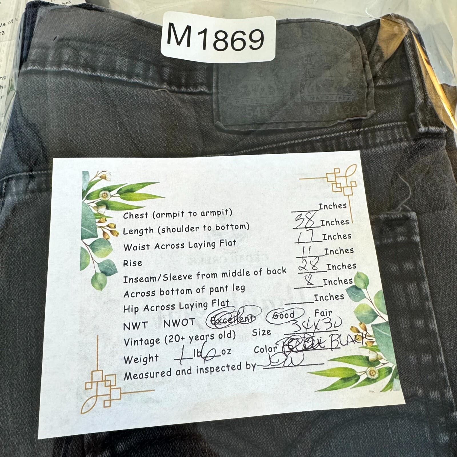 Levi’s 541 Men’s Jeans 34x30 Black Denim Athletic Fit Mid Rise Zip Fly - Thumbnail 8