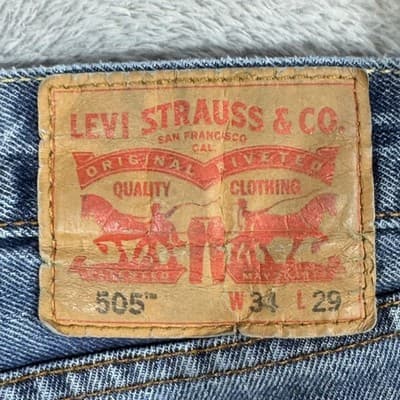 Levis 505 Jeans Mens 34x29 Blue Denim Distressed Straight Leg Medium Wash Pants - Thumbnail 4