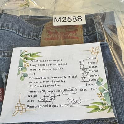 Levis 514 Jeans Mens 34x34 Blue Denim Straight Leg Whiskered Classic Pants - Thumbnail 5