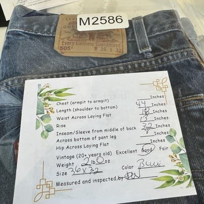 Levis 505 Jeans Mens 36x32 Blue Regular Fit Straight Leg Denim Classic 90s Y2K - Thumbnail 8