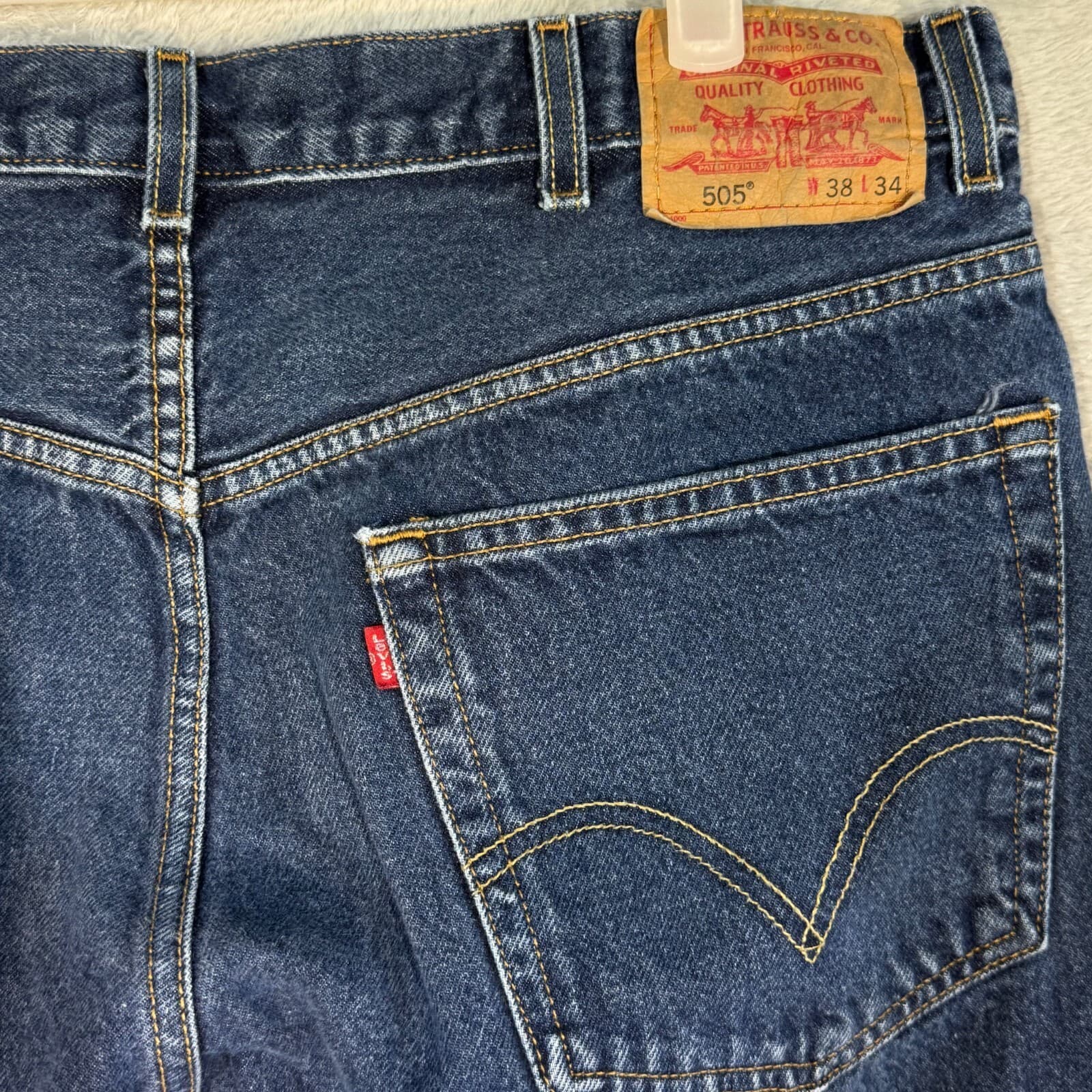 Levi’s 505 Men’s Jeans 38 x 34 Blue Denim Stretch Mid-Rise Straight Leg - Thumbnail 7